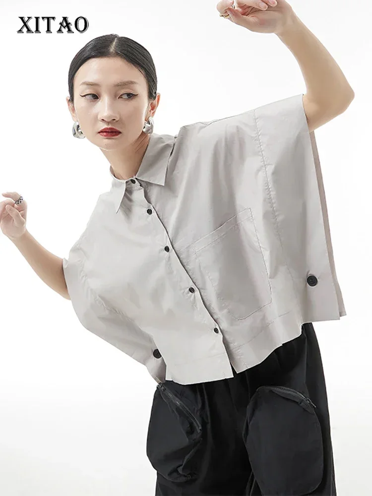 

XITAO Solid Color Bat Wing Sleeve Shirt Loose Fashion Simplicity Temperament Turn-down Collar Women Shirt 2024 New ZY6834