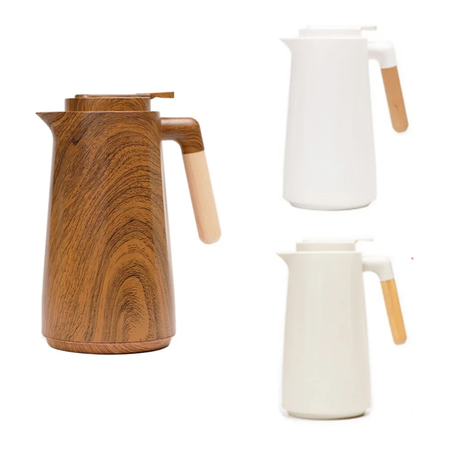 

Термальный графин для кофе, 1000 мл, термос с двойными стенками, стеклянный вкладыш, кофейный чайник с деревянной ручкой, изолированный графин для кофе, чая