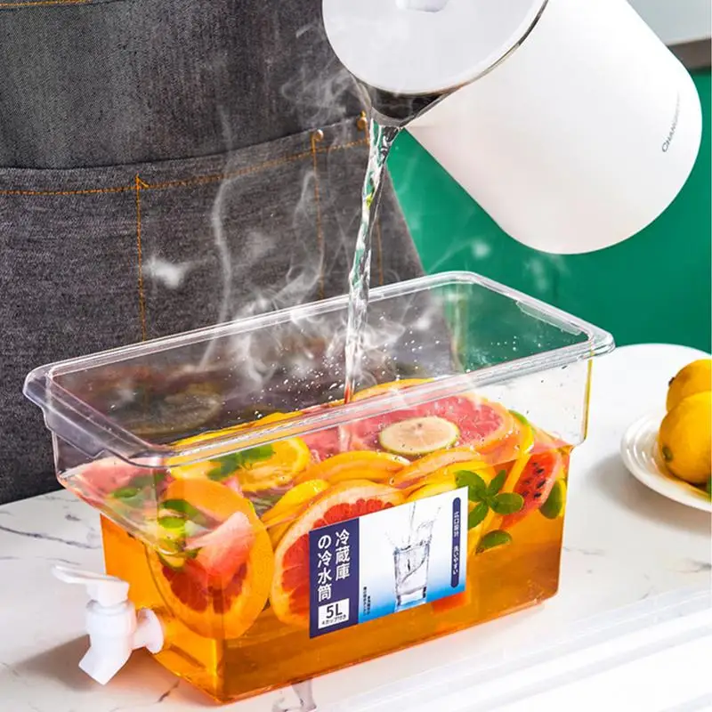2.8/5L Cold Water Bucket with Faucet Refrigerator Jug Dispenser Water Kettle Fruit Juice Drink Container Fridge Pots Pitcher