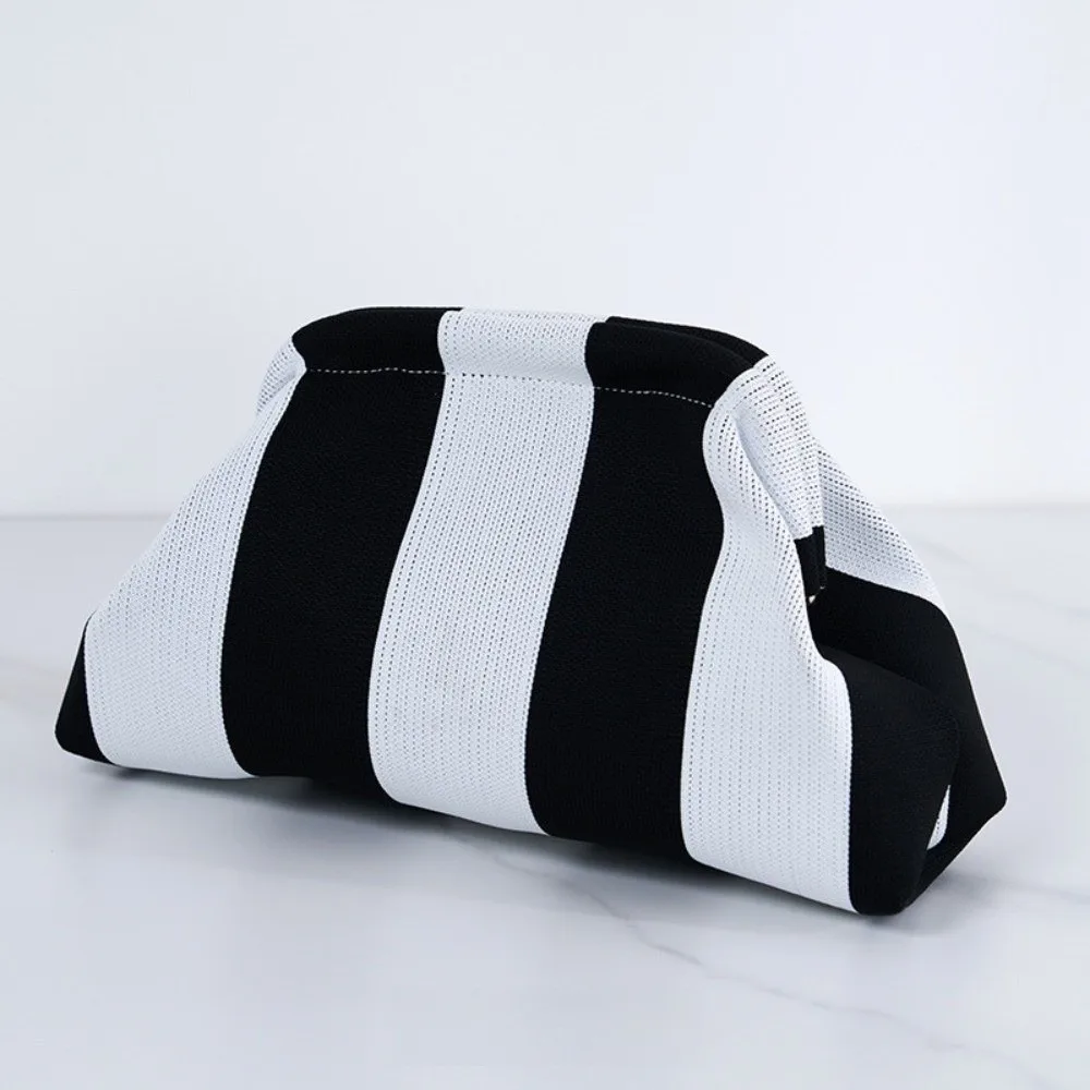 Elegant Woven Crochet Purses Colorblock Design Large Capacity Beach Clutch Handbags Striped Pattern Woven Texture
