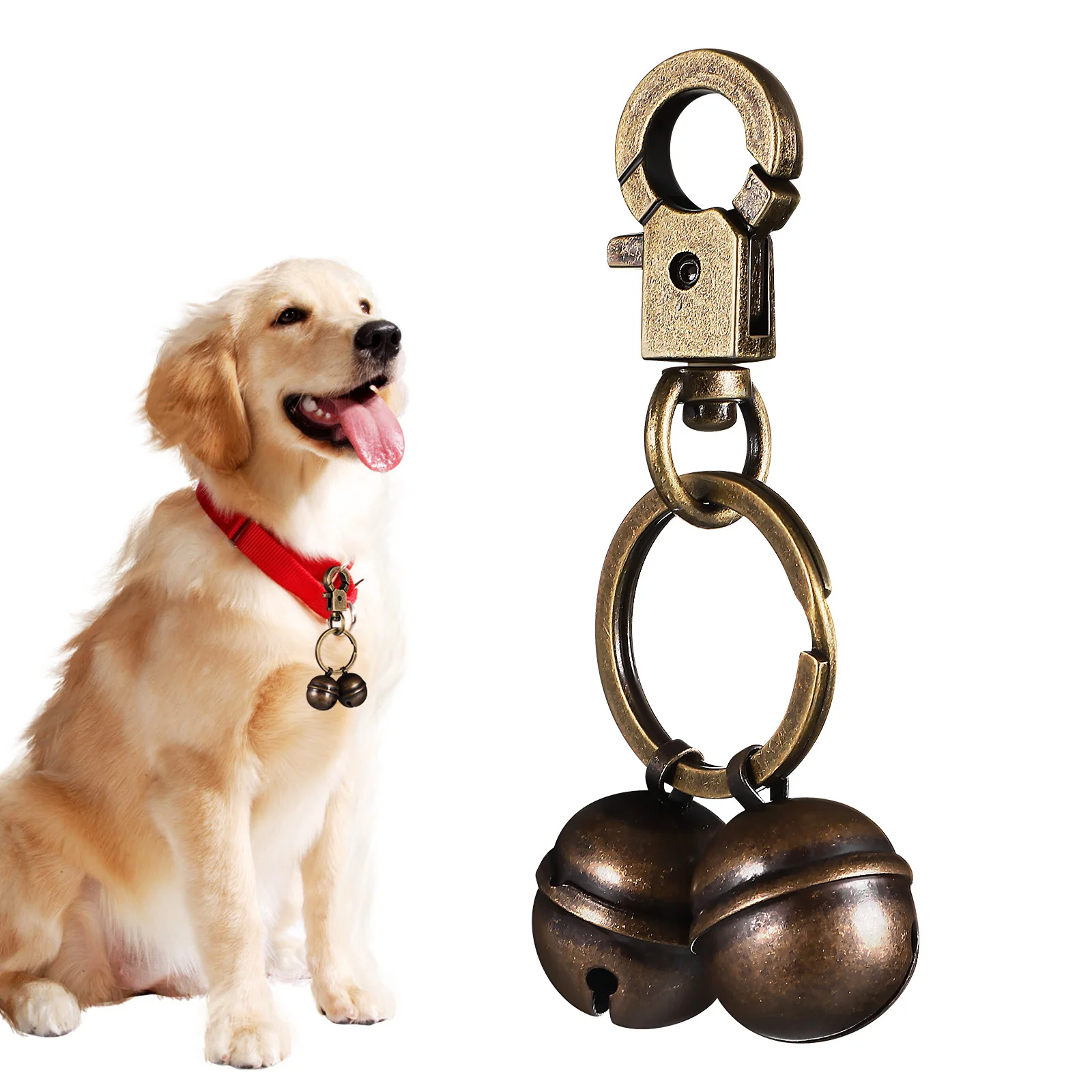

2pcs Pet Collar Bell Brass Finish Dog Bell For Tracking Clear Sound Spring Snap Hook Cat Collar Charm Key Chain Pendant Dog