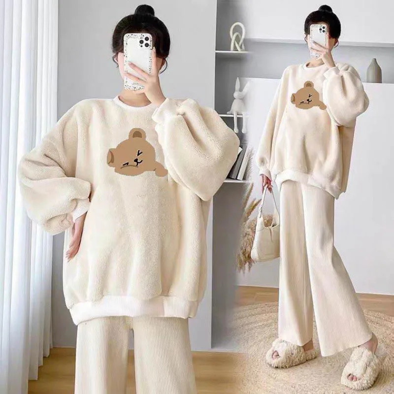 Autumn Pregnant Women Casual Loose Sweatshirts Long Sleeve Plus Size Maternity Thickened Loose Long Sleeve Sweatshirt