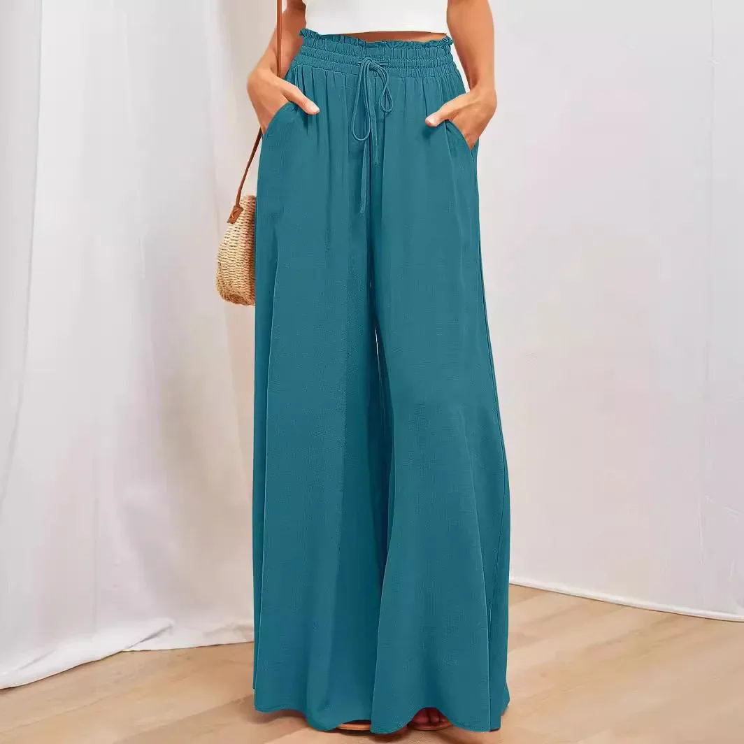 

Summer Trousers Wide-Leg Pants Elastic Waistband Wide Leg Pant High Waist Long Culottes for Women Casual Trouser