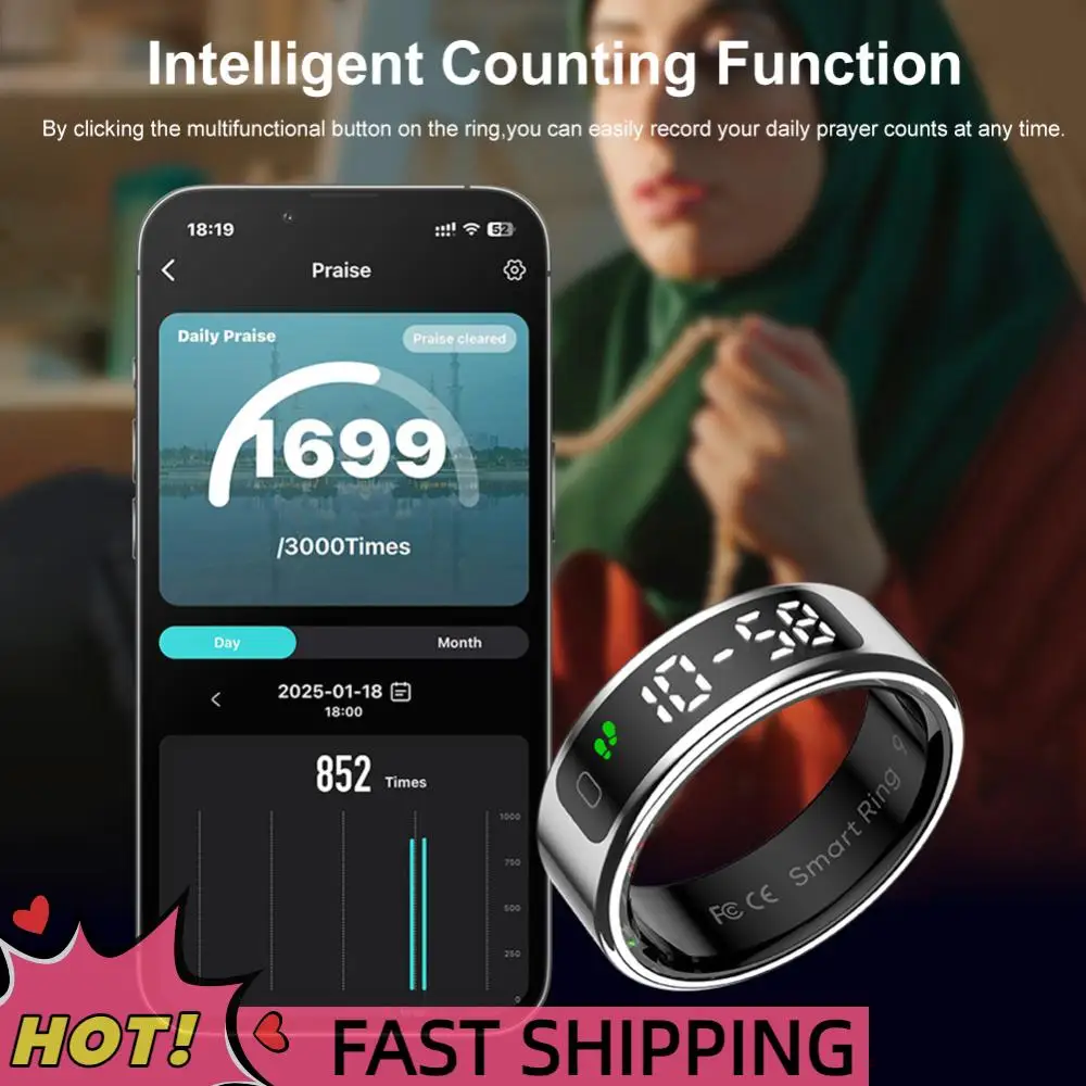 

R11 Smart Ring with Display Screen and Touch Fitness & Sleep Monitor Wireless Charging Smartring 5 ATM Waterproof for Men Women