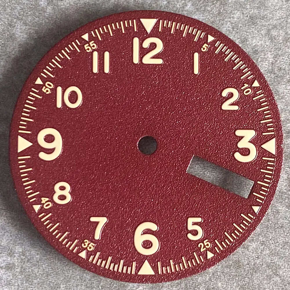 29mm Black Brown Texture Dial Fit Pilot NH35A NH36A  3.8 O'clock Date Window