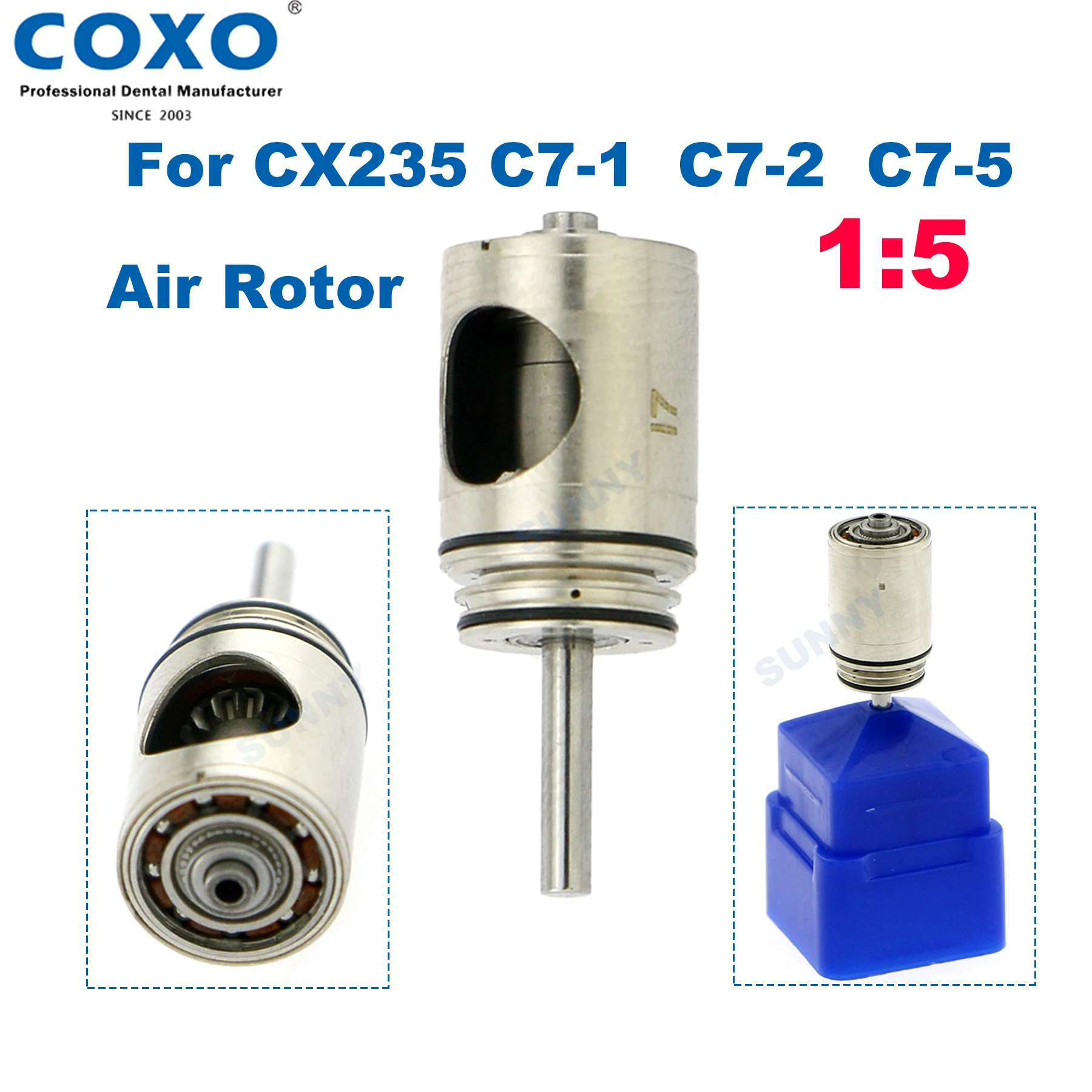 

COXO Dental Turbine Cartridge Air Rotor For 1:5 Increase Speed CX235 C7-1 C7-2 C7-5 Low Speed Handpieces Dental Accessories