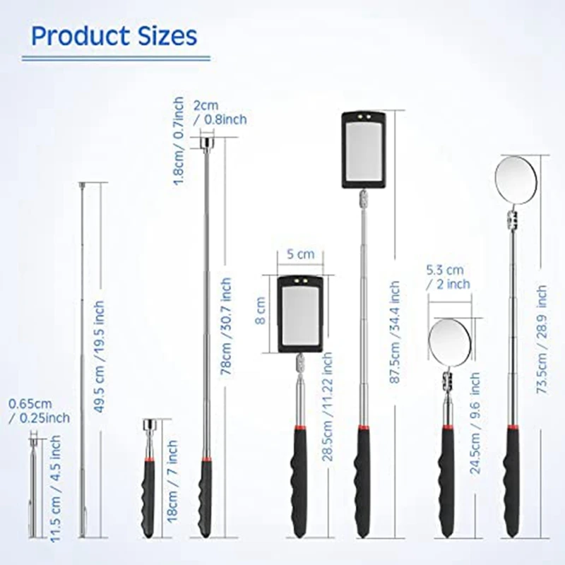 inspection mirror 5Pcs Telescoping Magnet Pick Up Tool Set Extendable Claw Tool Bendable Spring