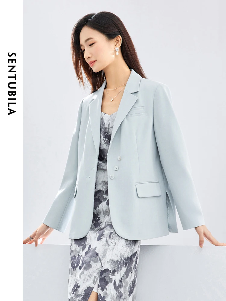 SENTUBILA Spring Split Blazer Office Lady Notched Coat 2024 Irregular Single Breasted Straight Suit Jacket Clothing 141X52861