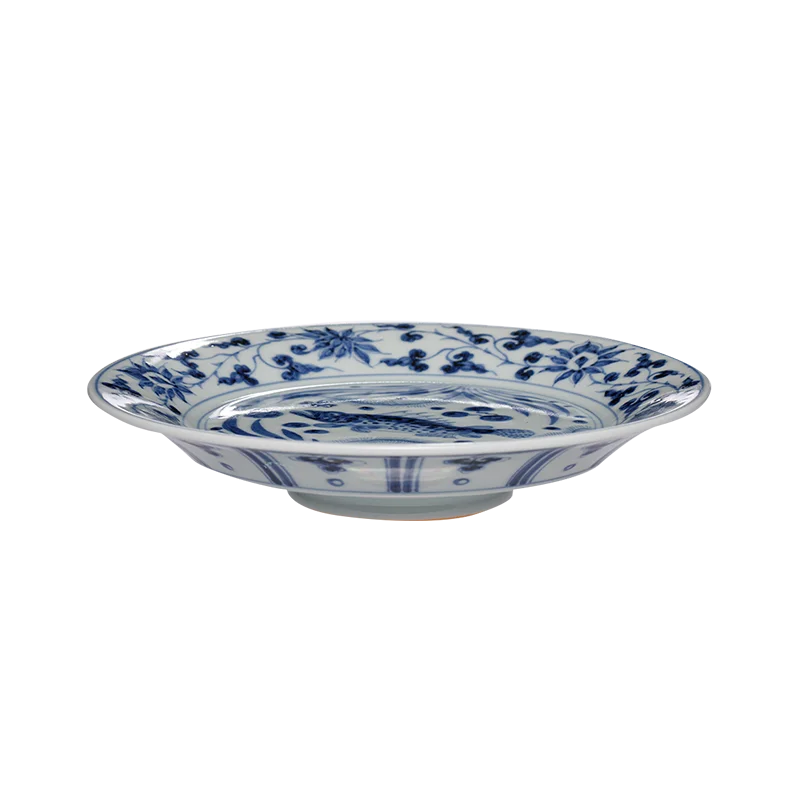 

Guanfu Museum Imitation Blue and White Fish and Algae Pattern, Lotus Leaf Mandarin Duck, Bamboo Leaf Banana Decorative Plate Wai