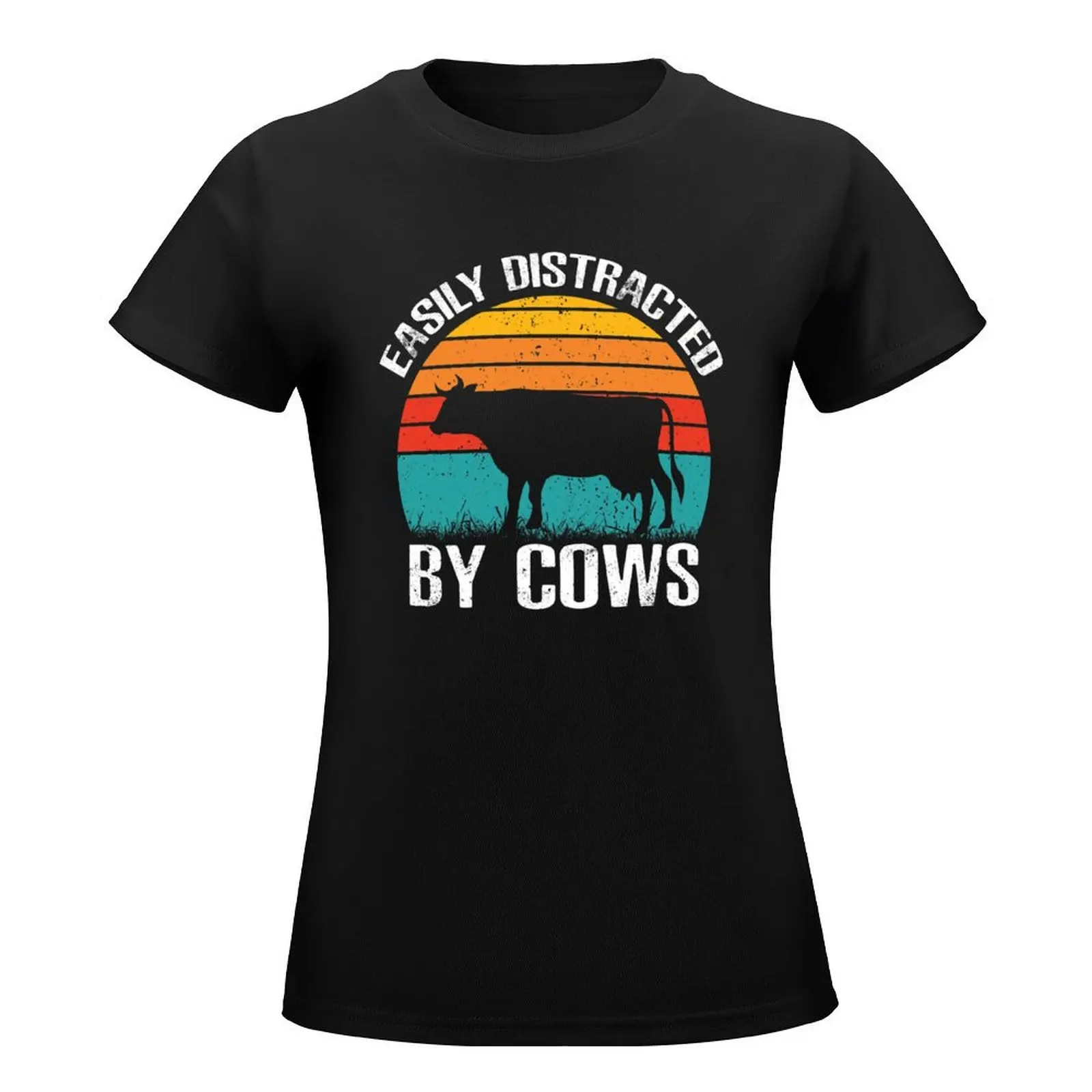 Easily Distracted By Cows (Cow Lover And Farmer Gift) T-Shirt customs summer top cat shirts for Women