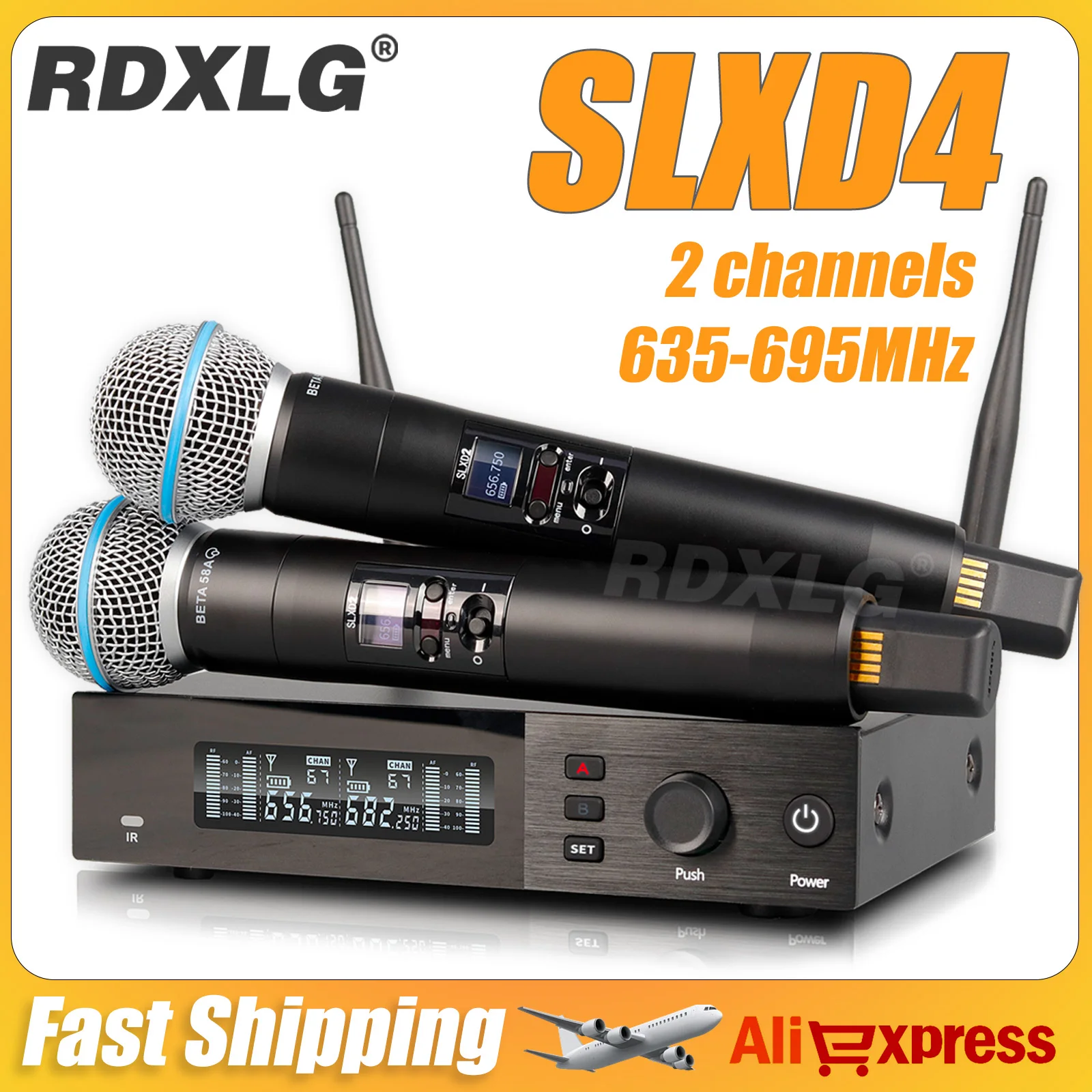SLXD4 professionnel double Microphone sans fil Performance sur scène 2 canaux 600-699MHz UHF karaoké métal portable SLXD2