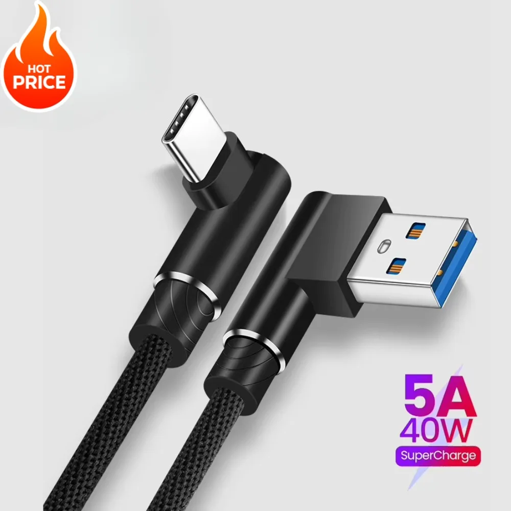 

90-угольный кабель USB Type C для зарядного устройства для Huawei Mate Xiaomi Redmi OnePlus Realme USB Type C Type-C Длинный кабель для быстрой зарядки данных