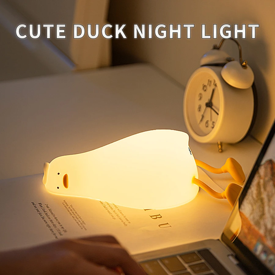 Cute Duck Led Night Light USB Rechargeable Silicone Bedside Lamp Cartoon Night Lights Gifts Bedroom Decor Nursery Nightlights