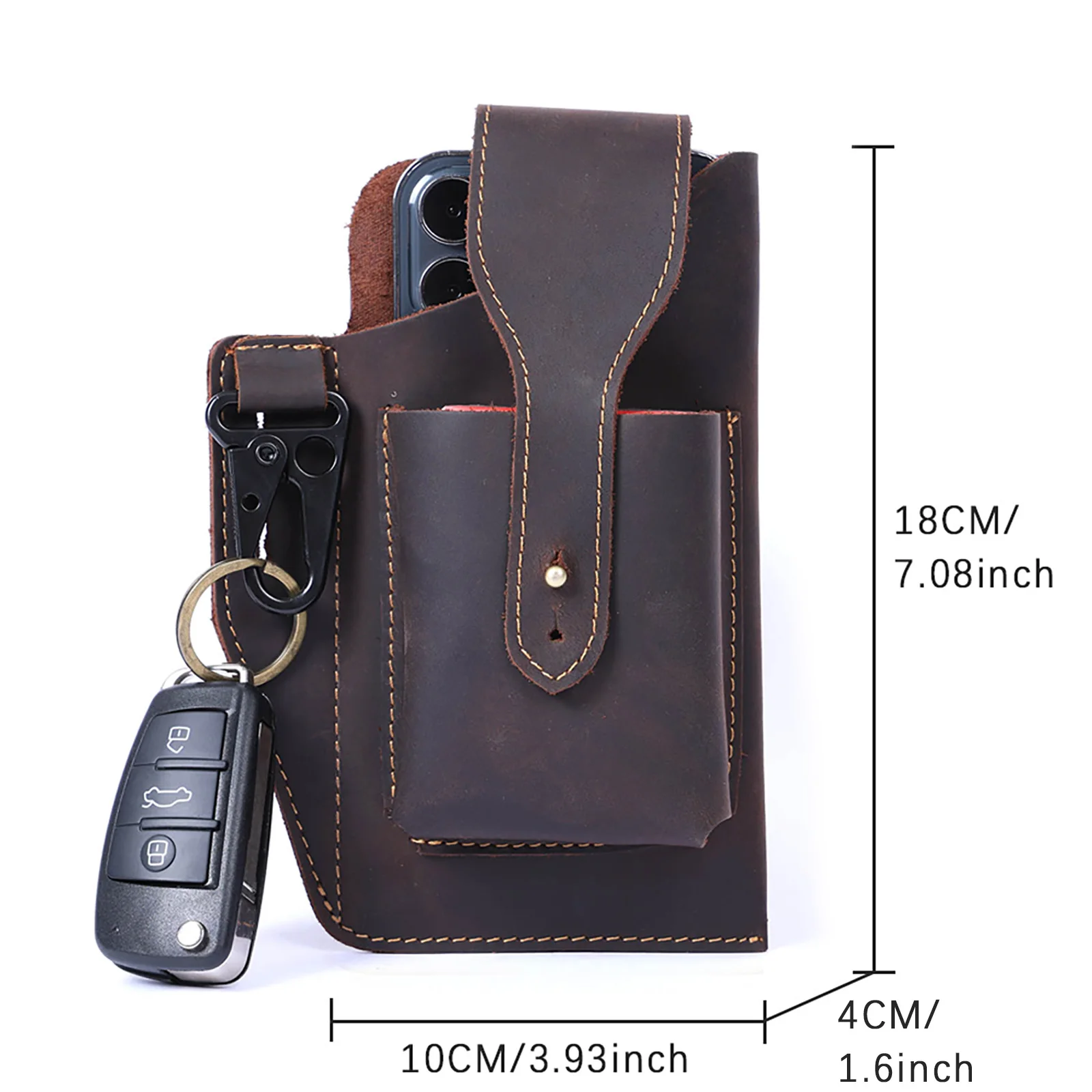 S.WORKER Vintage Herren-Gürteltasche aus Vollnarbenleder, Echtleder-Freizeitgürteltasche für Handy und Schlüssel. – Detail 3