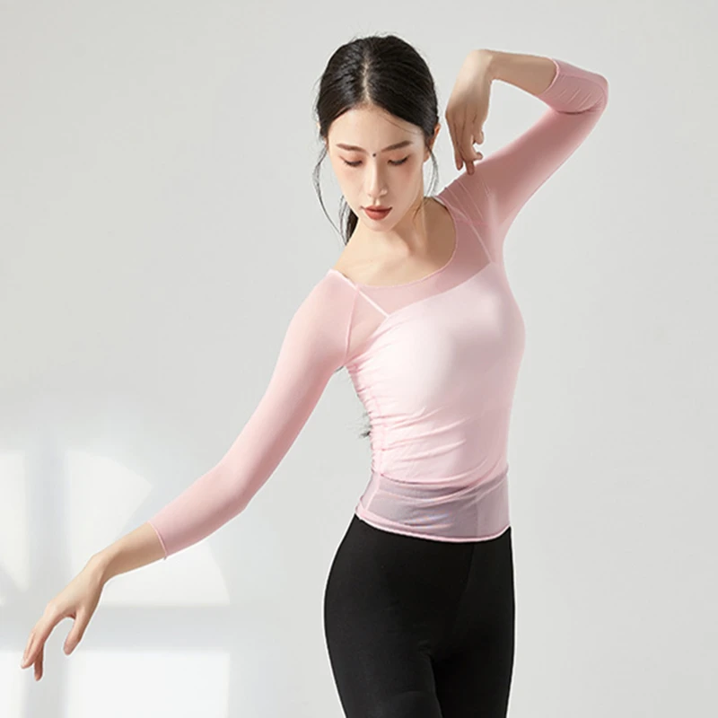 Classical Dance Top Women Stretch Gauze Mesh See Through Shirt Sheer Blouse Yoga Latin Practice Clothes Modern Dancewear Top New