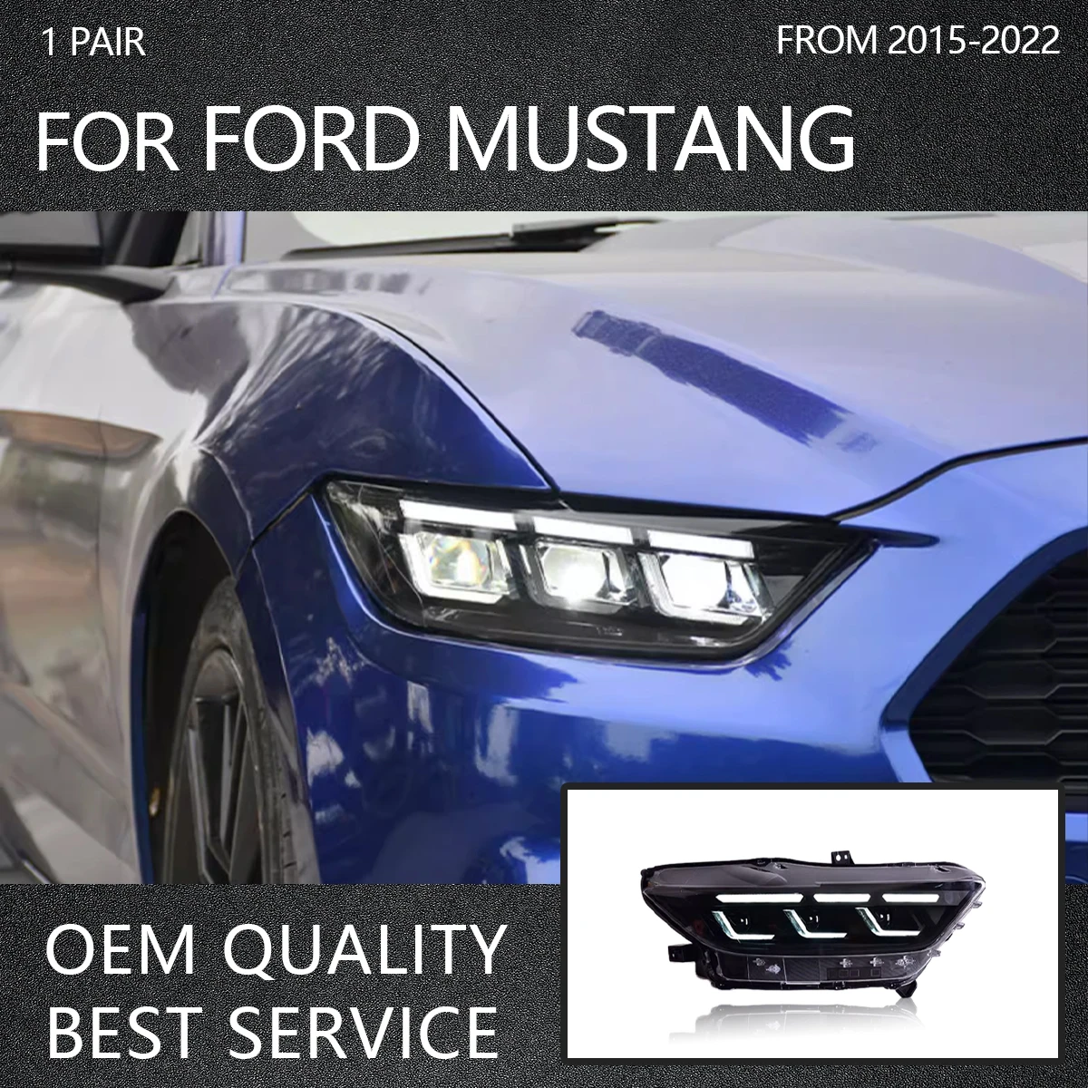 

YOFER Car Headlights For Ford Mustang 2015-2022 LED Car Lamps Daytime Running Lights Dynamic Turn Signals Car Accessories