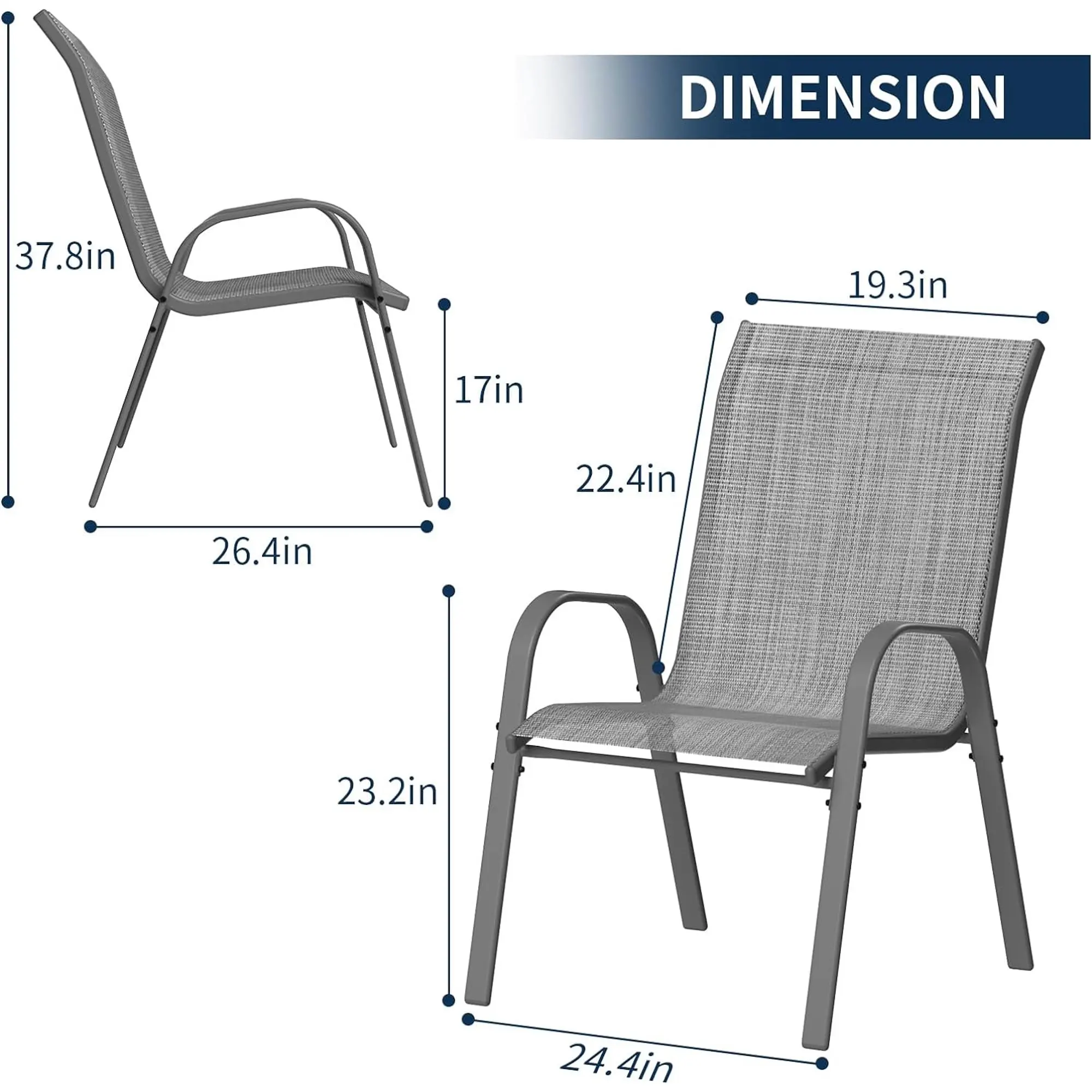 Stackable Chairs-6PCS Outdoor Dining Chair, Patio DiningChair, Stacking Chair - Set of 6 Stack Garden Chairs, High Back