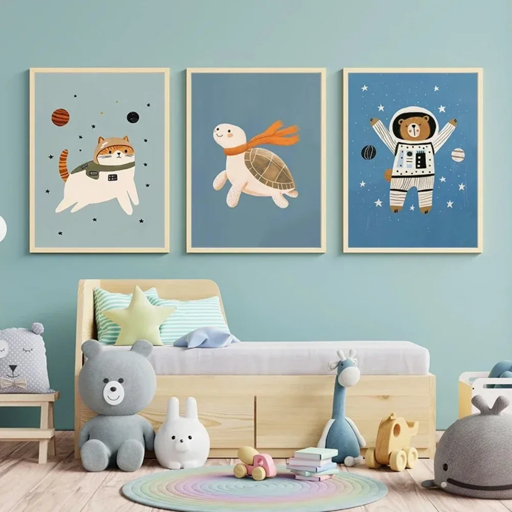 Cute Cartoon Animals Poster Frog Tiger Rabbit Illustrations Canvas Paintings and Prints Wall Art Picture Nursery Room Home Decor