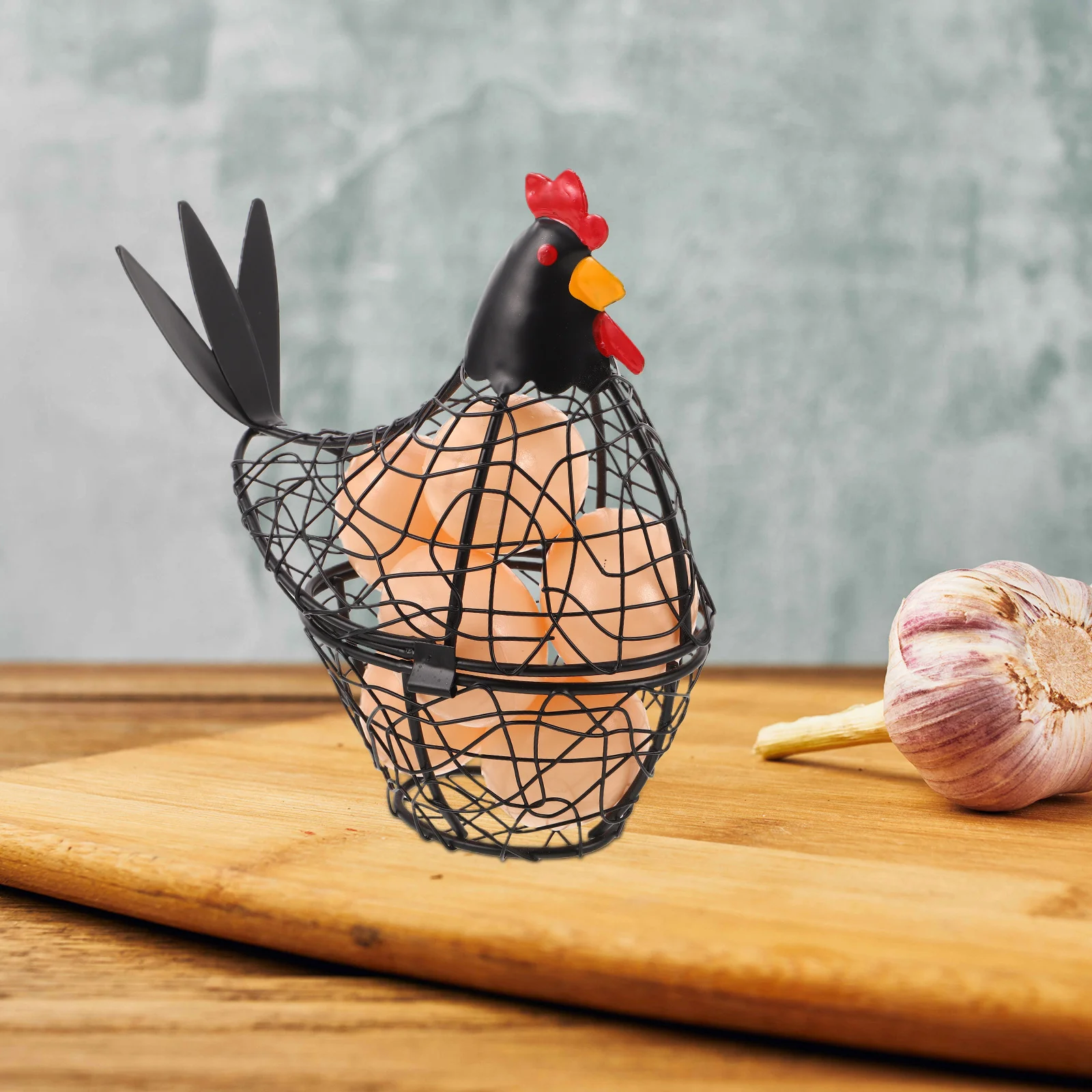 

Kitchen Egg Basket Wire Mesh Storage Holder Black Countertop Fridge Safe Wrought Egg Organizer Decorative Fruit Bowl