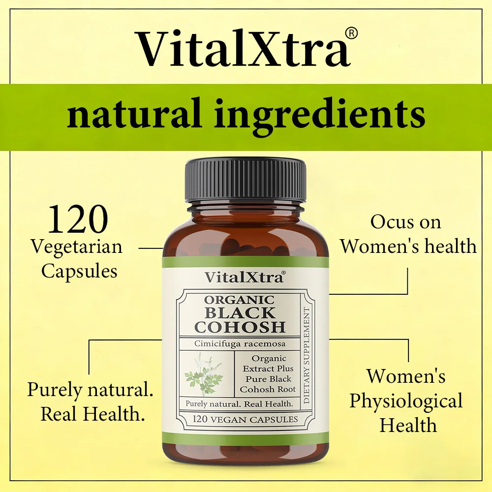 Black Cohosh Root Capsules, Herbal Support for Women, Menopausal Comfort, Cardiovascular Health, Relaxation & Sleep Health Vegan