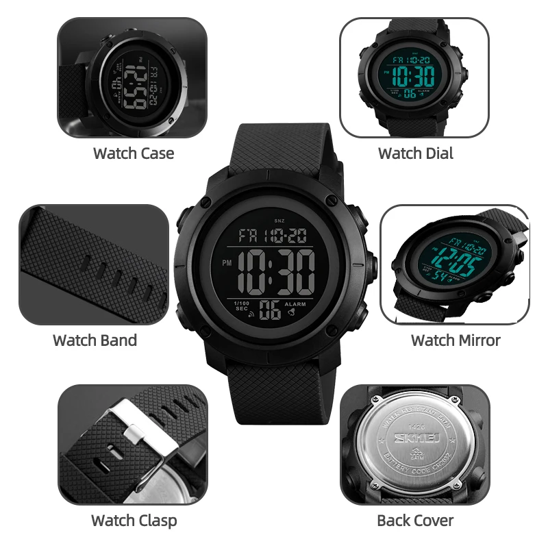 Skmei Dual Time Men\'s Digital Sports Watches Fashion 50M Waterproof Military Wristwatch Led Chronograph Alarm Clock