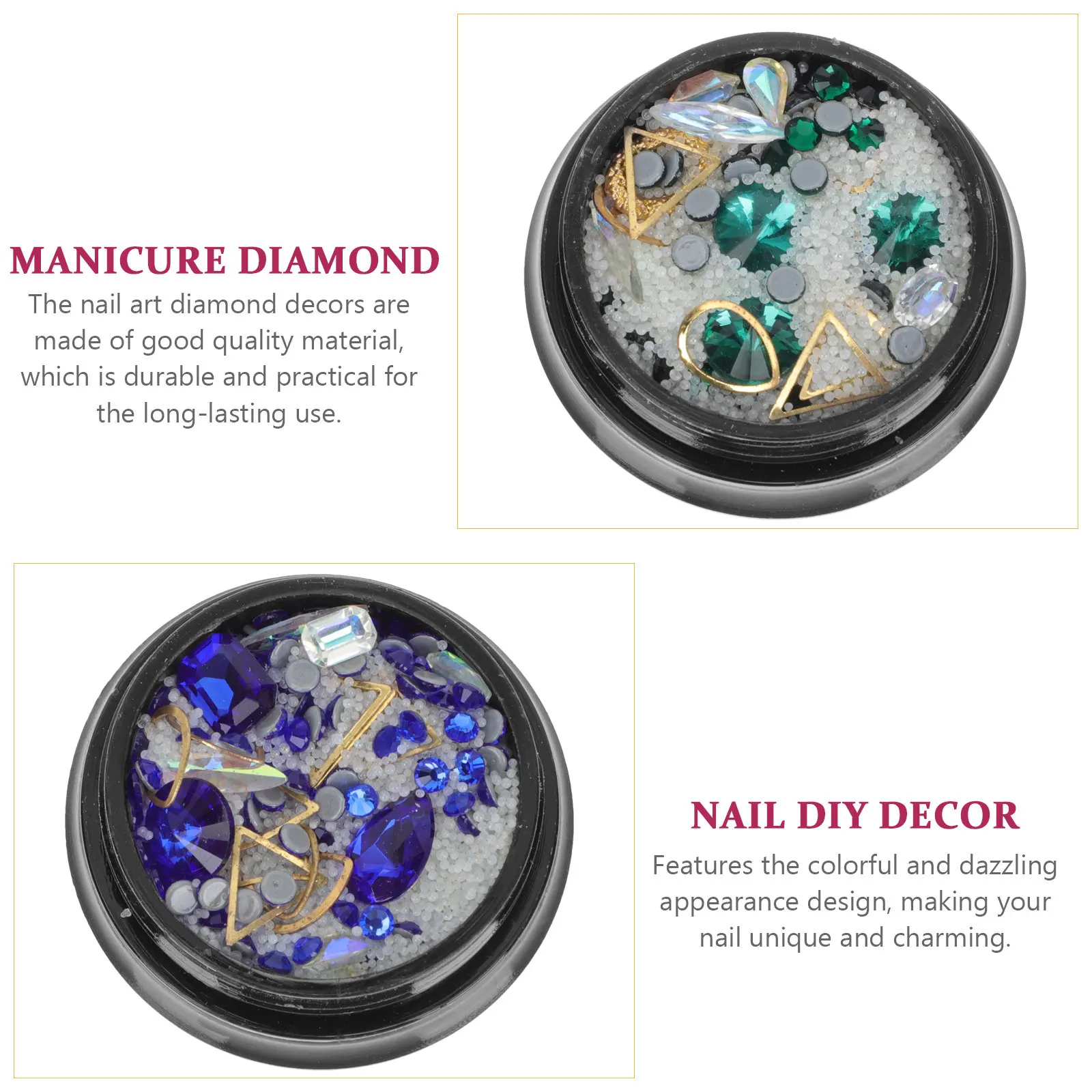 

2 Boxes Nail Art Diamond Decor Water Drill Manicure DIY Accessories Exquisite Charming Unique Smooth Dazzling Design for Women