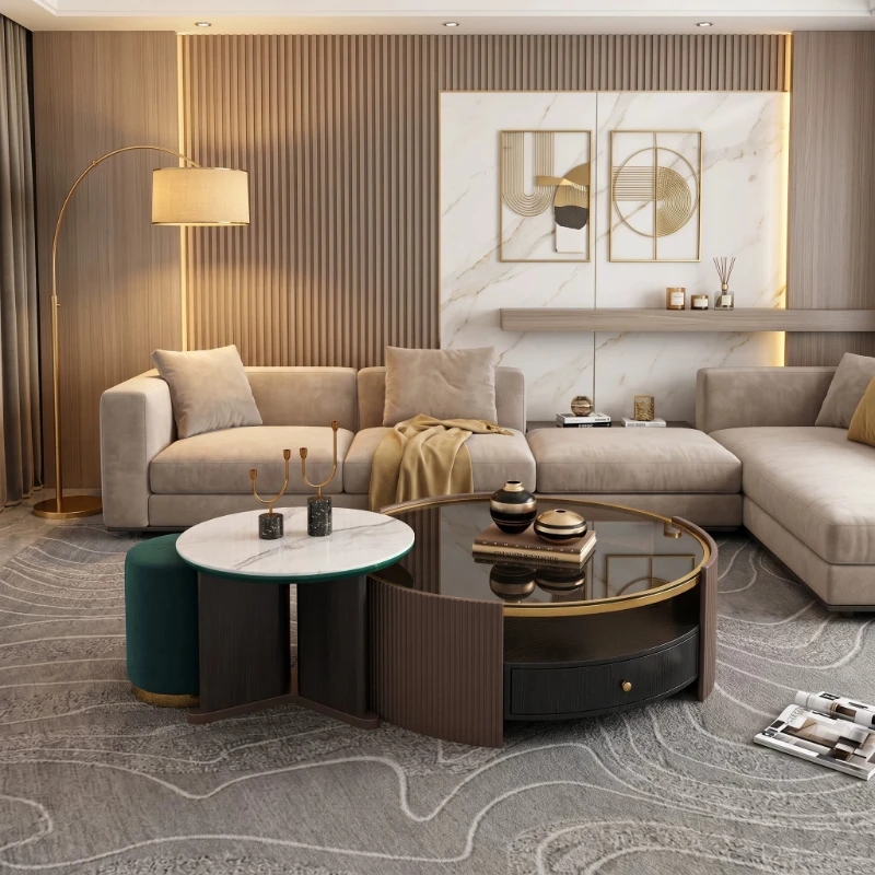 Round Luxury Coffee Table Modern Storage Space Saving Smart Coffee Table Side Apartment Mesa De Centro Sala Room Furniture