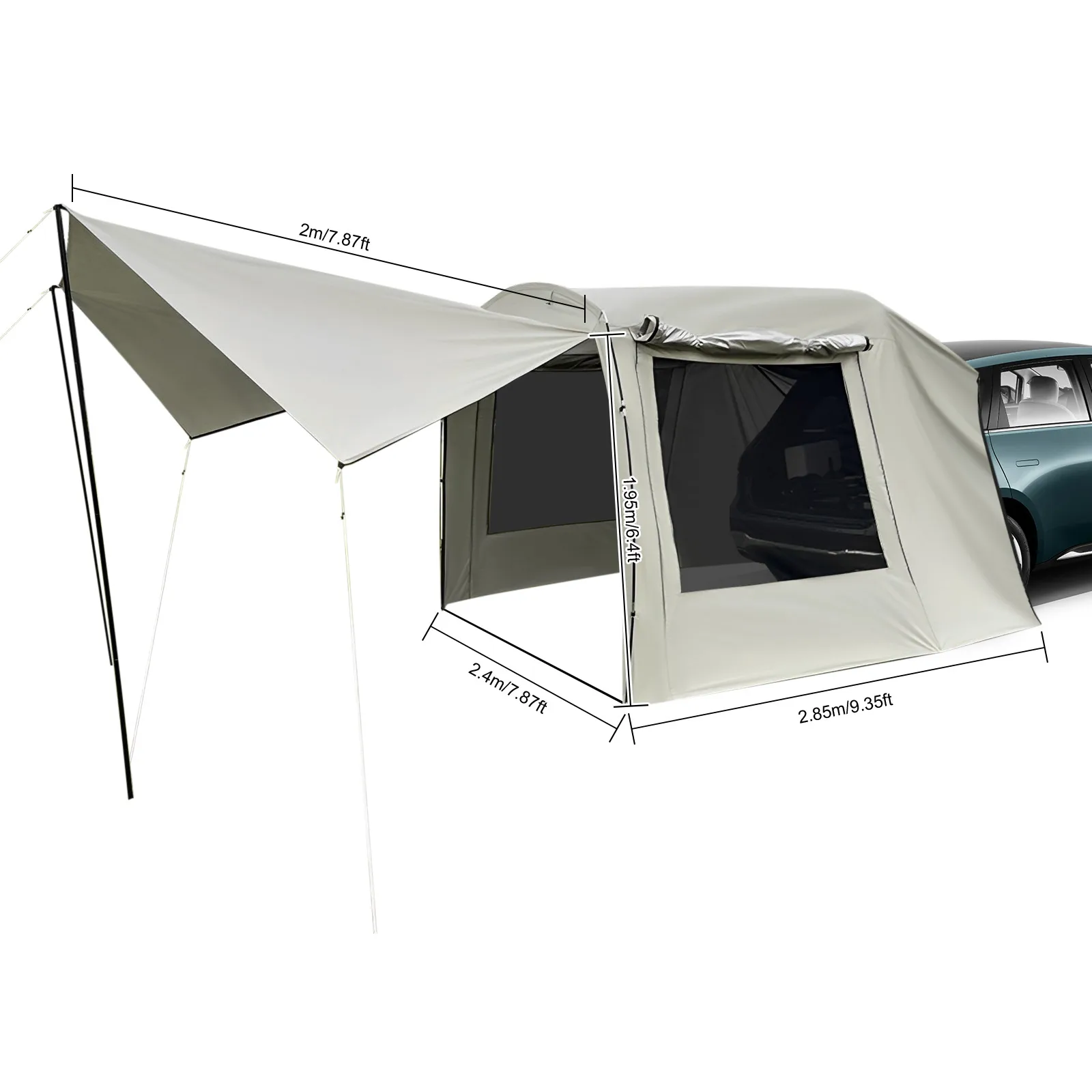 Car Awning Outdoor Offwhite 210T Polyester Fabric Tent Car rear extension tent  Car Tent Attachment for Camping 4-6 People