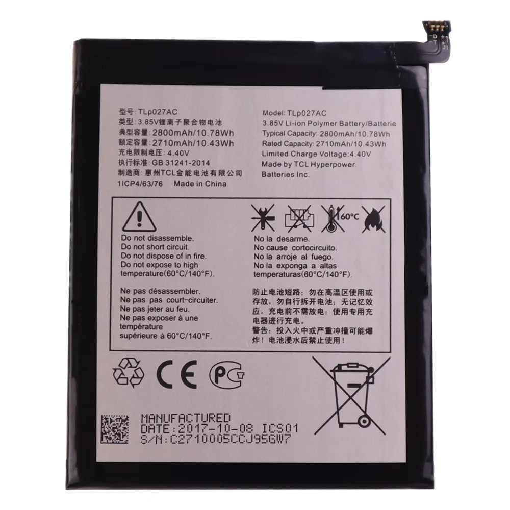 2800mAh TLP027AC TLP027AJ Battery For Alcatel A5 LED / Idol 5 / PULSEMIX 5085D 5085Y 6085D OT5085C Phone Replacement Batteries