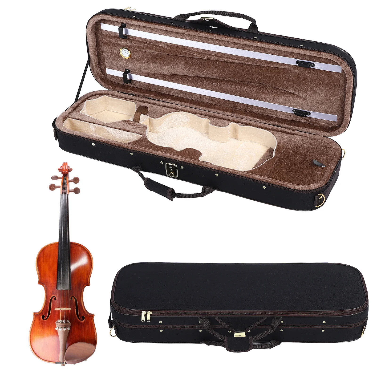 Violin Storage Case 4/4 Size Violin Box with Hygrometer Hard Shell Violin Storage Case Musical Instrument Protection Case