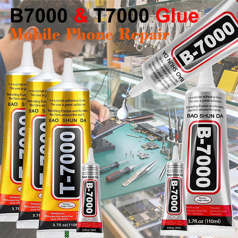 B7000/T7000 Klebstoff für Mobiltelefone, Schmuck, Metall und Glas – Wasserfester transparenter/schwarzer Klebstoff, 110 g – Reparatur von Bildschirmen – Detail 1