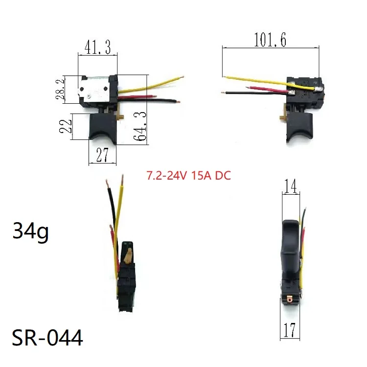 7.2V-24V 15A Lithium Battery Cordless Drill Switch Speed Control Electric Drill Trigger Switch with Small Light