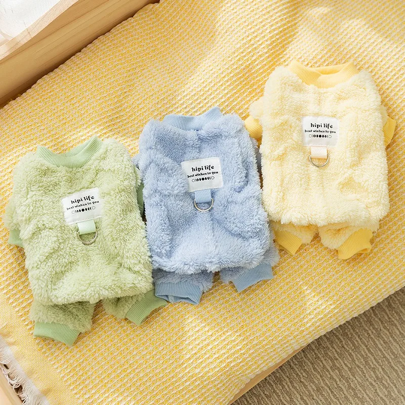 

Teddy Solid Colour Fleece Coat Winter Dog Housewear Puppy Bodysuit Pet Four Legged Clothes Yorkshire Comfortable Warm Clothing