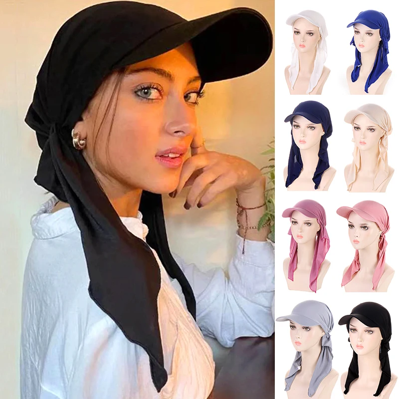 Islamic Baseball Cap Women Personality Hijab Shawl Design Simple Turban Cap Summer Breathable Muslim Low Profile Hat Solid Color