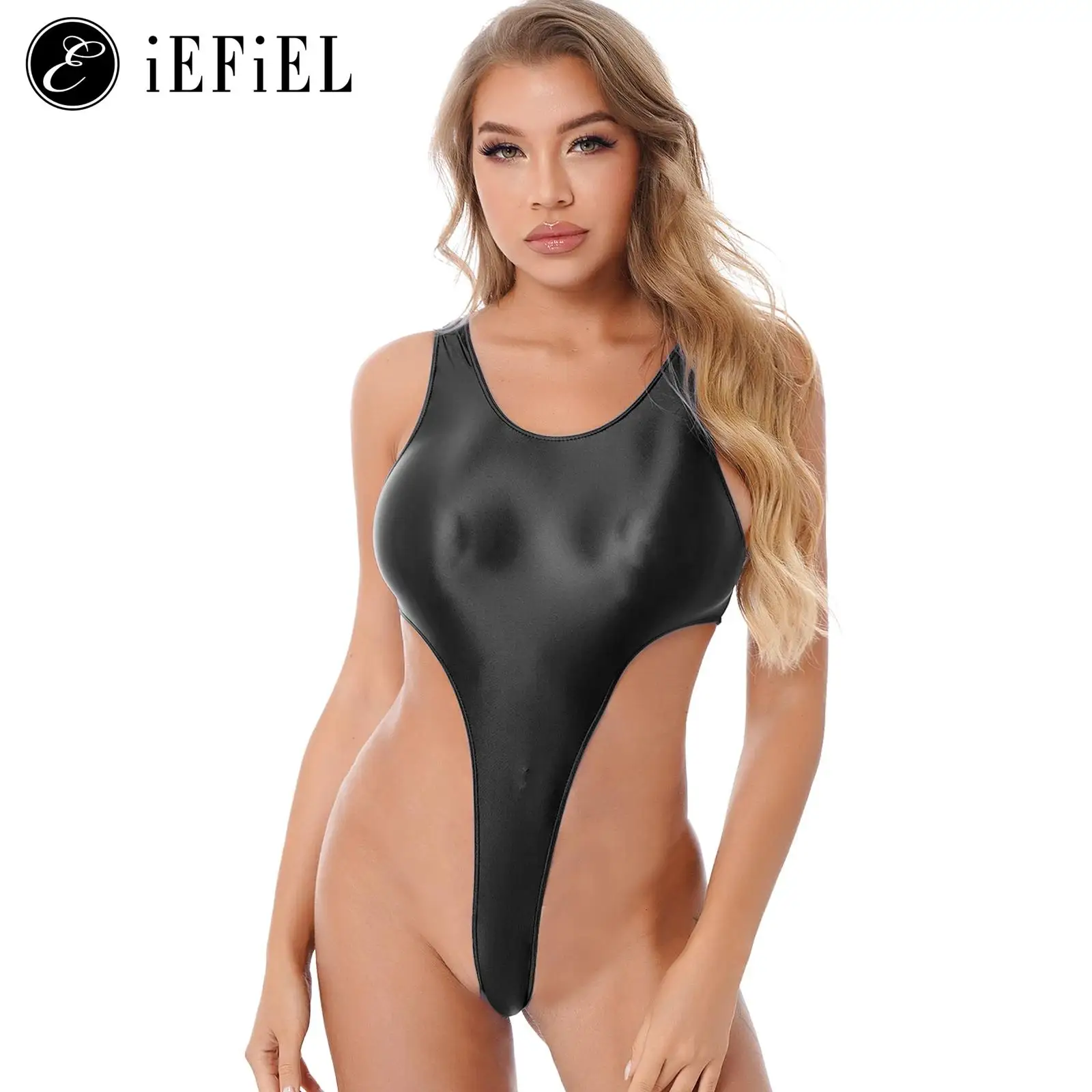 

Womens Shiny Oil High Cut Thongs Leotard Bodysuit Sexy Teddy Lingerie Babydoll One Piece Monokini Swimsuit Bathing Suit