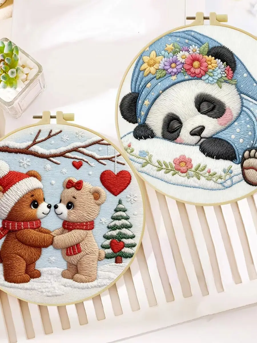 2-teiliges DIY-Stickmaterial-Set für Anfänger, inklusive Nadeln, Fäden, Stick-Starter-Kit, Kreuzstich-Kunst als Geschenk – Detail 1