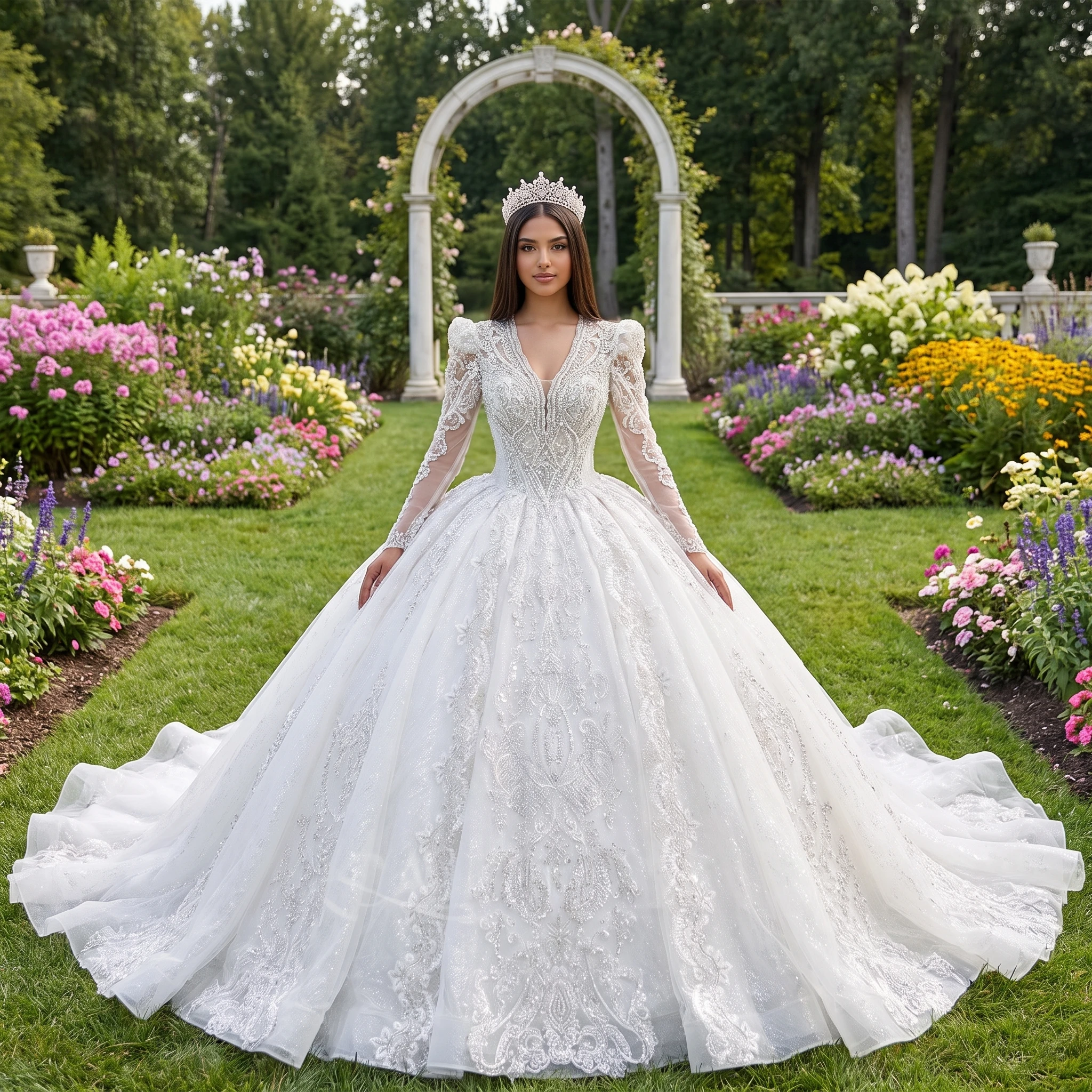 Gorgeous Wedding Dress With Overskirt V-neck Long Sleeve Ball Gown Puffy Bridal Dresses Customized for Women vestido femininos