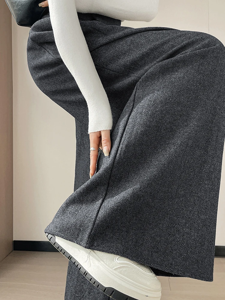 Pantaloni Casual da Donna Faion a Vita Alta, Foderati in Lana, Primavera 2026, Gamba Larga e Lunghezza a Terra, Stile Casual