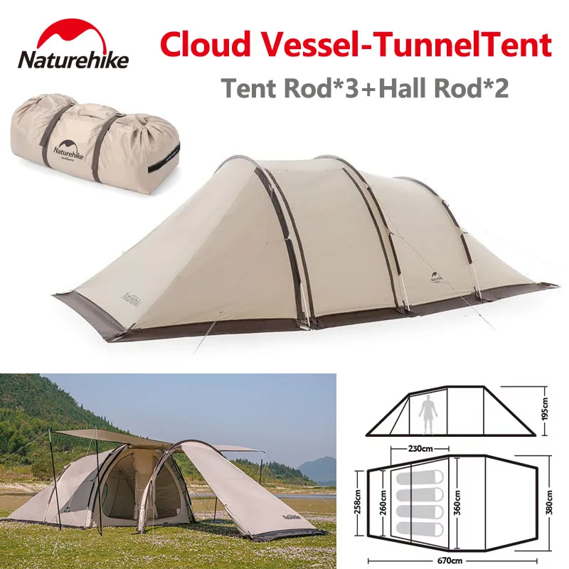 Naturehike Tunnel Tent With Snow Skirt Outdoor 150D Oxford 3 Rod 4 Season Waterproof Large Space Camping Picnic Shelter Portable