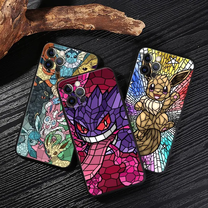 Eevee Gengar Anime Pokemon Art Case For Funda iPhone 15 13 14 12 11 Pro Max Mini XS X 7 8 15 Plus Phone Case Soft Silicone Cover