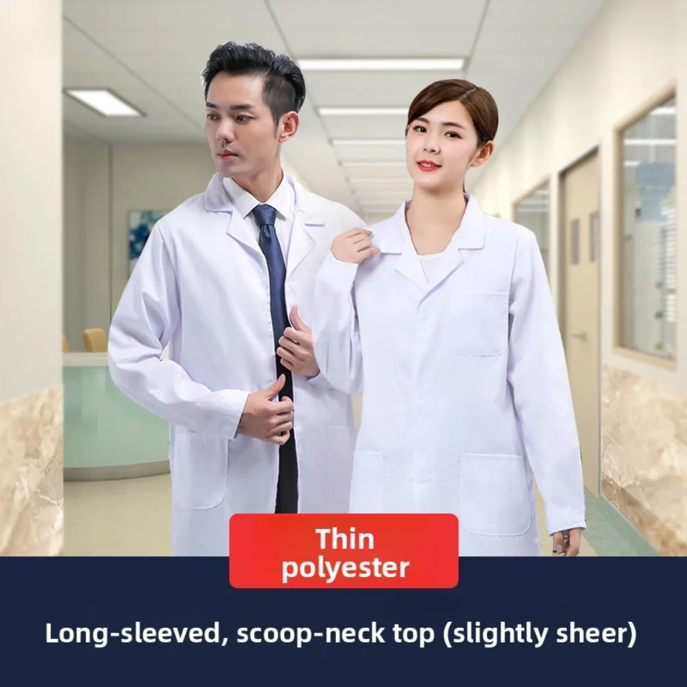 Unisex Lab Coat Long Sleeve Breathable Doctor Nurse Uniform for Chemistry Pharmacy Students Hospital Staff