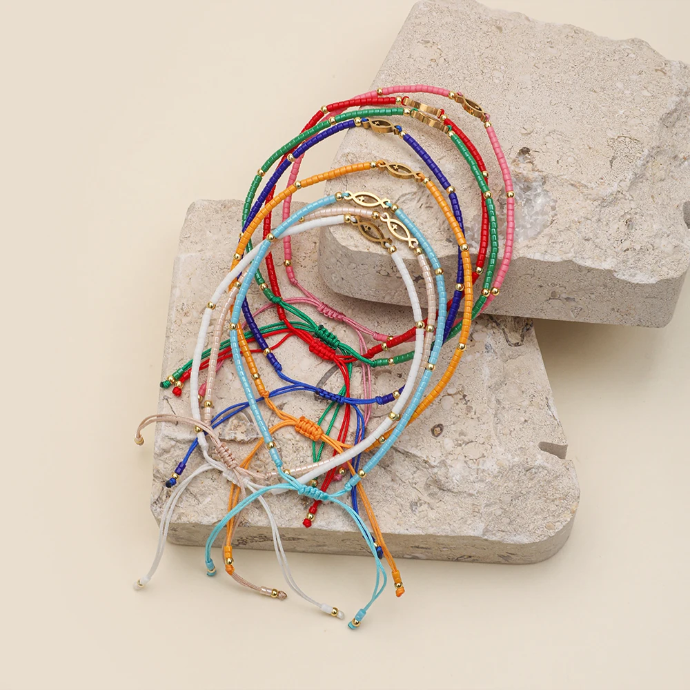 أساور ZMZY من الفولاذ المقاوم للصدأ للنساء ، مجوهرات مسيحية ، سمك ، صليب ، مسيحي ، بوهو ، ملون ، صيف ، بيع بالجملة