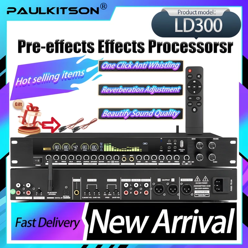 Paulkitsons NEW LD300 Effects Processors With Reverb Bluetooth 5.2 Anti-Howling Function Suitable For Home KTV Stage Performance