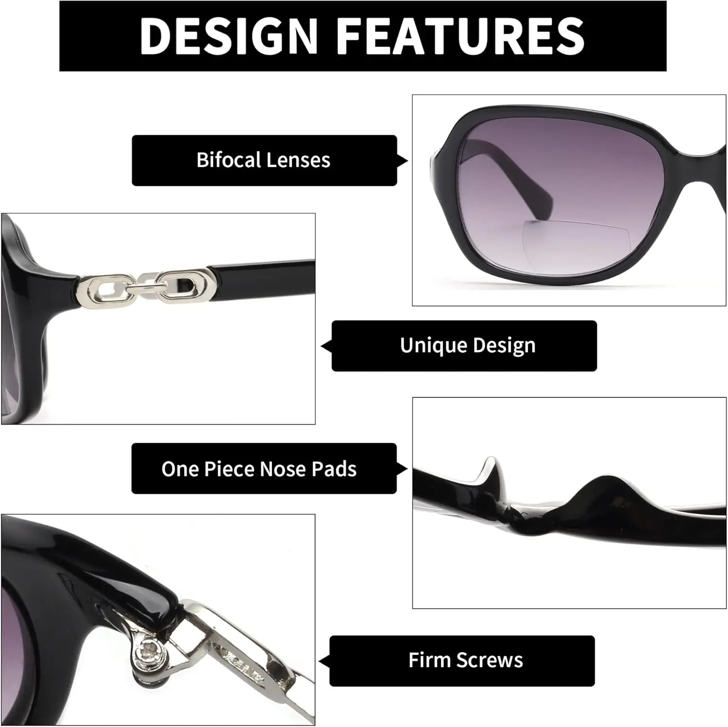 JM Large Rectangle Bifocal Reading Sunglasses for Women Vintage Oversized Lady Reading Glasses UV400