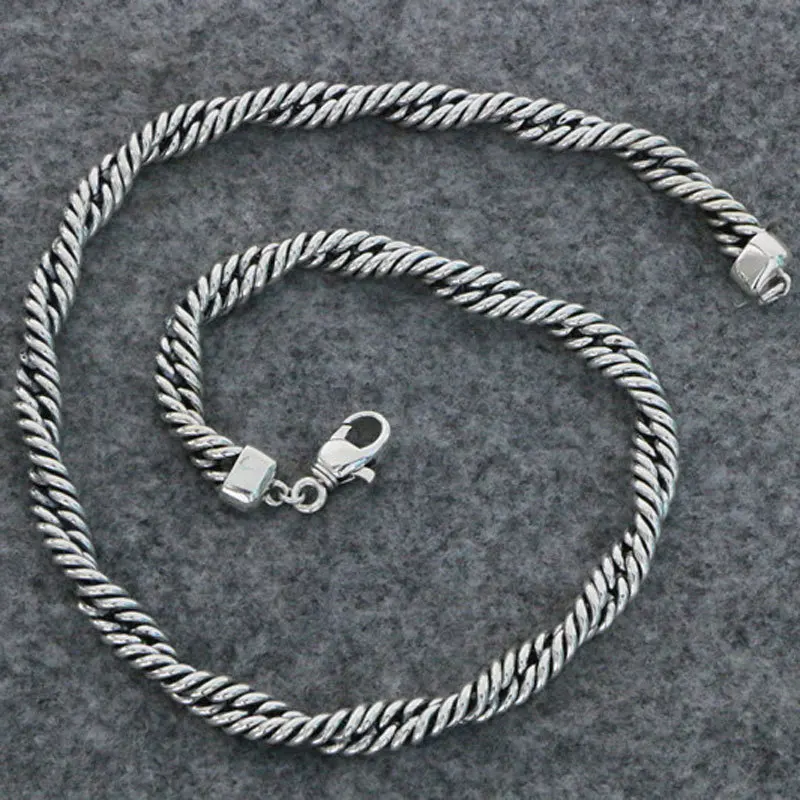 

Europe and America S925 sterling silver twisted twine necklace simple retro Thai silver Fried Dough Twists chain women's clavicl