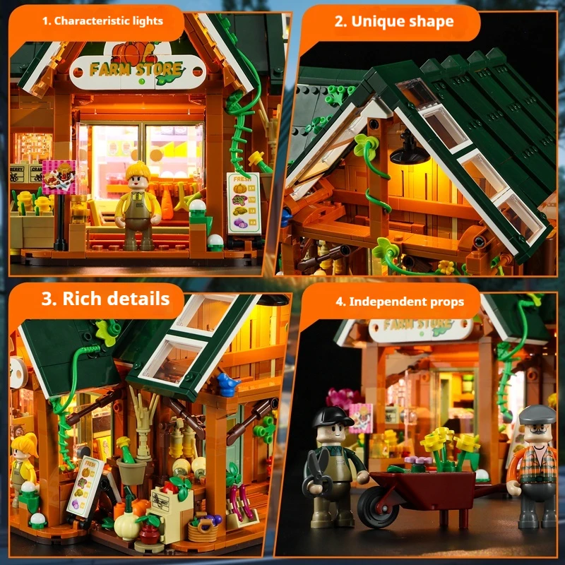 Funwhole farm life series agricultural products store building blocks domestic street view ornaments patchwork model toys