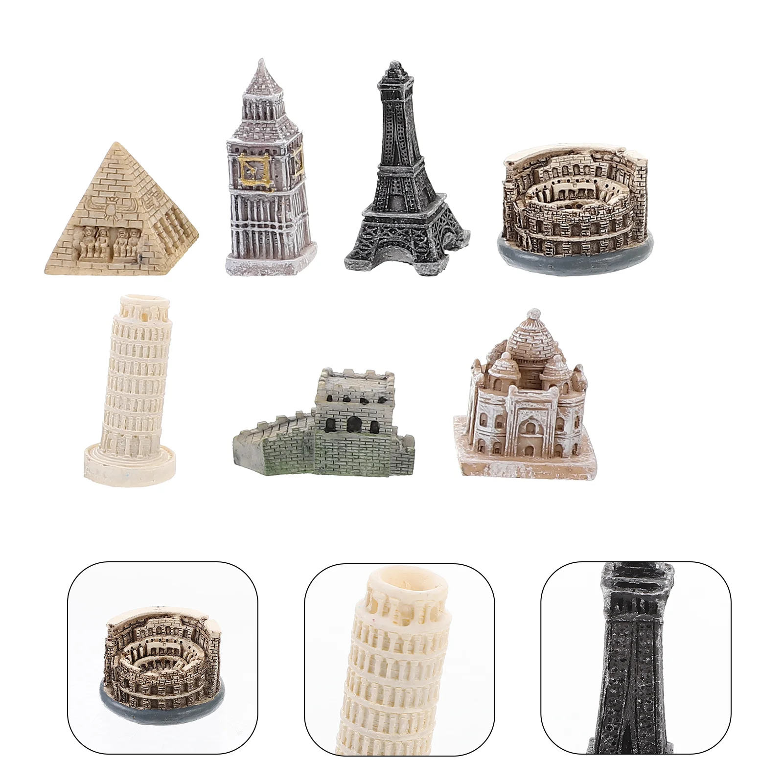 

7 Pcs Architecture Models Resin Building Sculptures Home Decor Desktop nament Design Elegant Statue Set