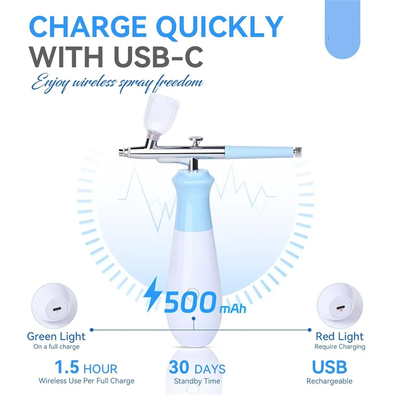 

ABFY-25 PSI Airbrush Rechargeable Nail Machine 3 High-Pressure Modes Cordless Airbrush Kit For Nails Art With Cleaning Tools
