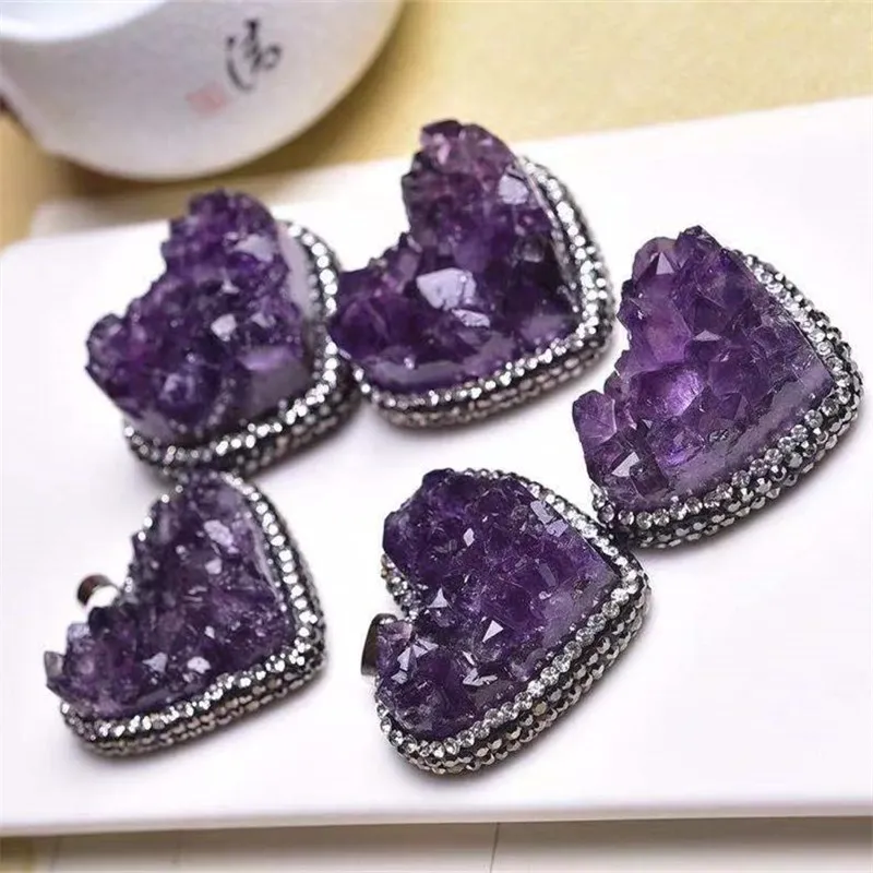 1piece Amethyst heart penadnt 40mm