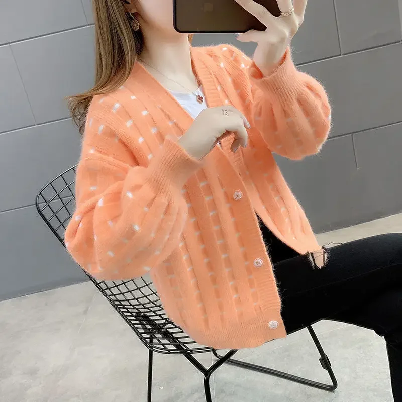 Pink Cardigan  Women Winter Sweater Clothes Set  Cropped Sweater Autumn 2021 New Women's Cardigan Short